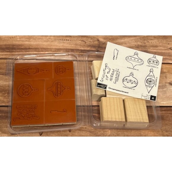 Stampin Up! Ornamental Holiday Wood Mounted Rubber Stamp Set Ornament greeting - Picture 3 of 3